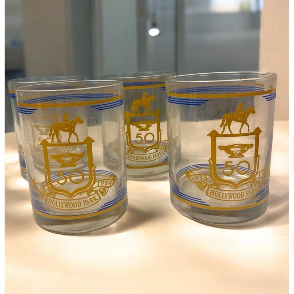 Vintage Hollywood Park 50 th Anniversary Glasses Lot of‎ 4 1938 to 1988  MCM